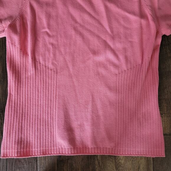 Talbots Womens L Short Sleeve Pink Orange Salmon Ribbed Sweater Shirt Summer Top - Picture 11 of 12